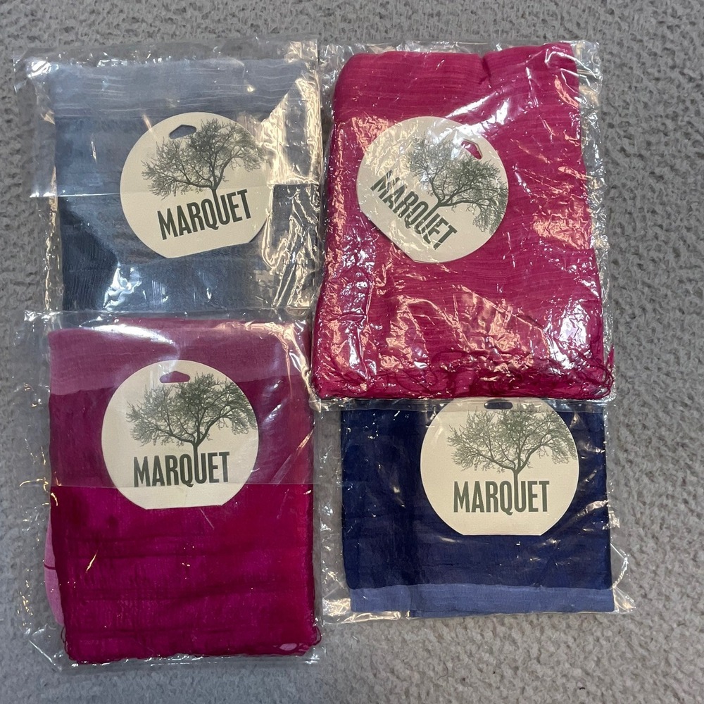 4 Marquet Fair Trade Shawl Scarf Set Large Assorted Colors Silk Cotton Hand Dyed